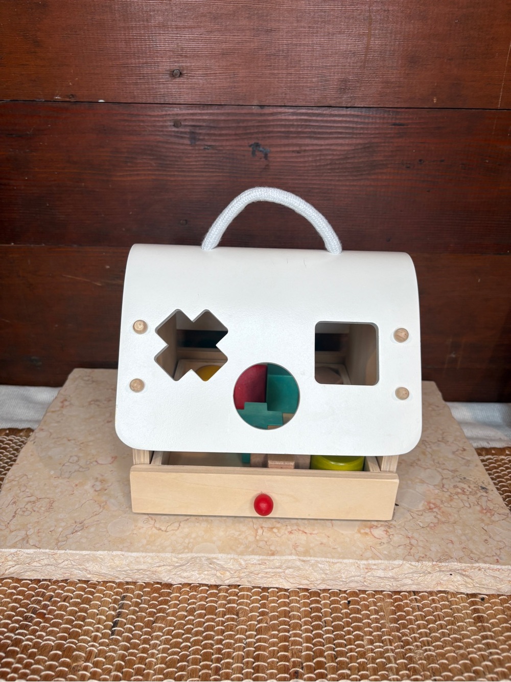 Janod Wood Sorting Shapes Barn House Clock Learning Toy
